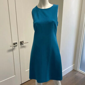 Theory Jemania Slvless Boat Nk w Back Cut Out Lined Wool Polyurethane Blue Sz 12